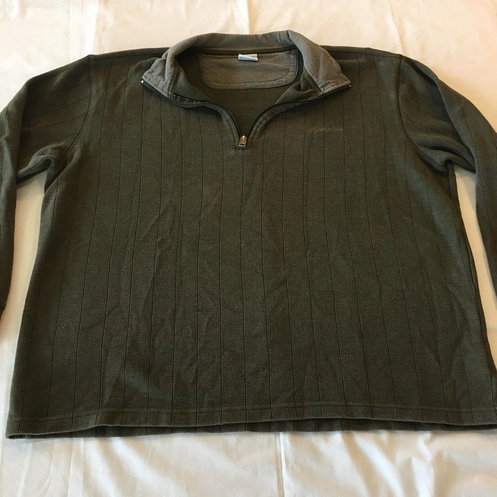 Columbia Mens Sz XXL Dark Grey Ribbed Pullover Polo Shirt Long Sleeve 1/4 Zip